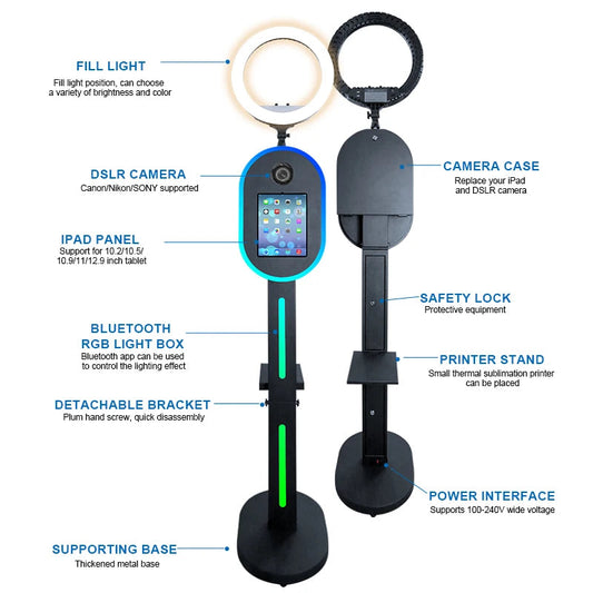 Hot Sale 10.2" 11" 12.9" iPad photo booth stand Selfie Photo Booth Shell for Ipad and DSLR with Ring Light for Birthday Party Good Vibrations
