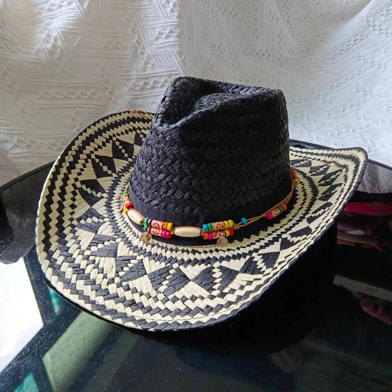 hats straw cowgirl western hat  mexican hat  retro curling hat western cowboy hat outdoor riding hat travel sports hat Good Vibrations