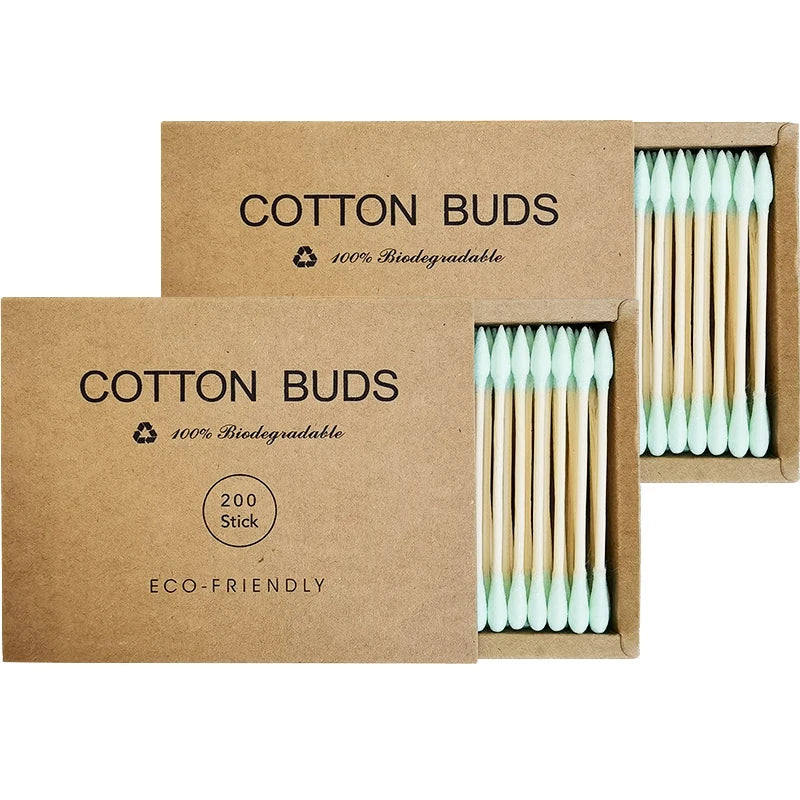 Two boxes of bamboo cotton swabs 400 pcs, organic wooden cotton swabs, suitable for make-up, cleaning wounds, cleaning dirt Good Vibrations