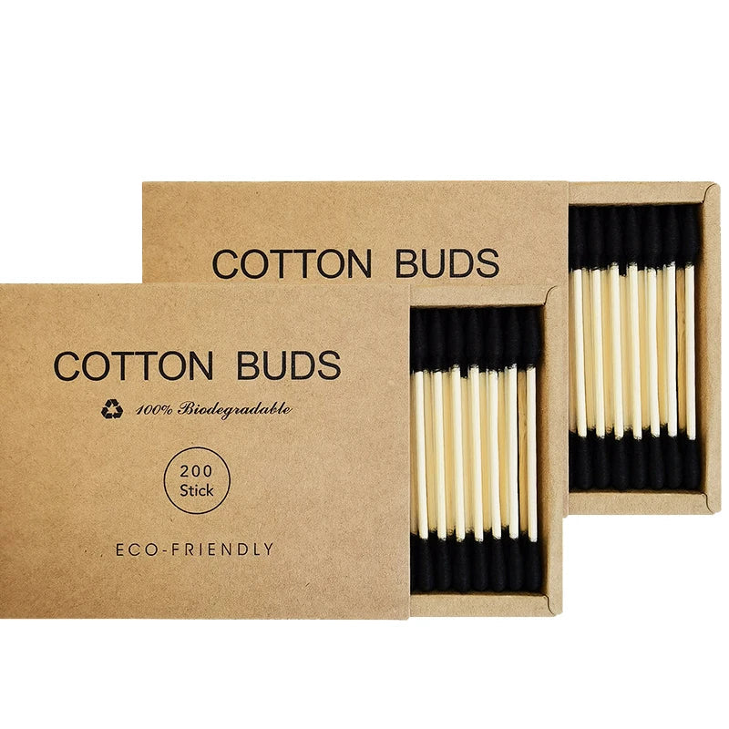 Two boxes of bamboo cotton swabs 400 pcs, organic wooden cotton swabs, suitable for make-up, cleaning wounds, cleaning dirt Good Vibrations