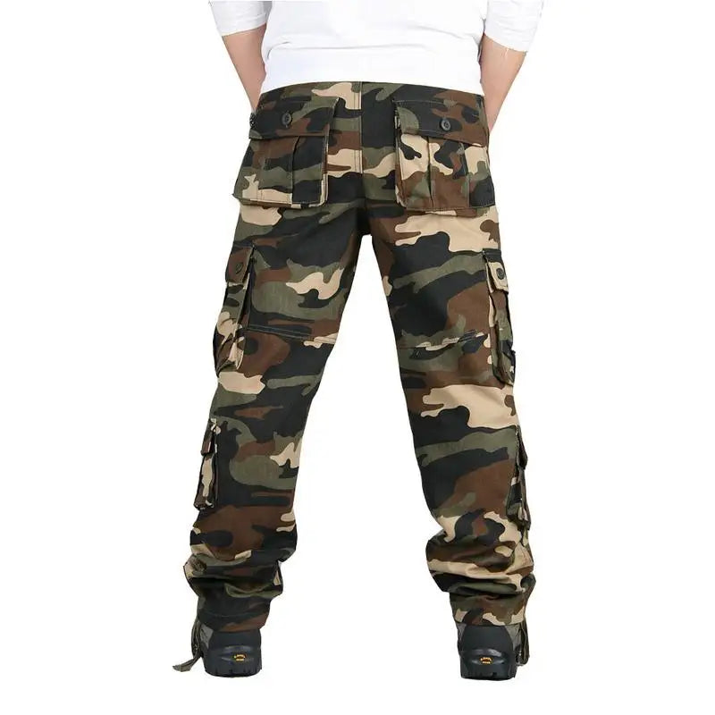 Men's Tactical Camouflage Overalls High-Quality Cotton Multi-Pocket Trousers Sports Training Casual Work Pants Good Vibrations