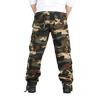 Men's Tactical Camouflage Overalls High-Quality Cotton Multi-Pocket Trousers Sports Training Casual Work Pants Good Vibrations