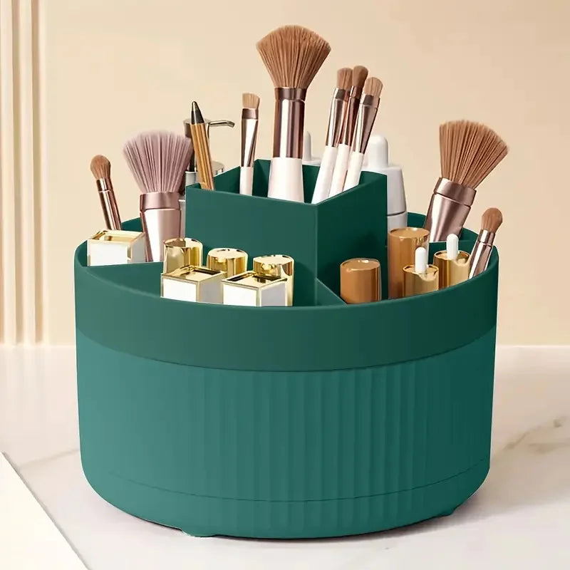 360° Rotating Makeup Organizer Makeup Holder Cosmetic Storage with 5 Compartments Multi-Functional Holder for Brushes Pen Good Vibrations