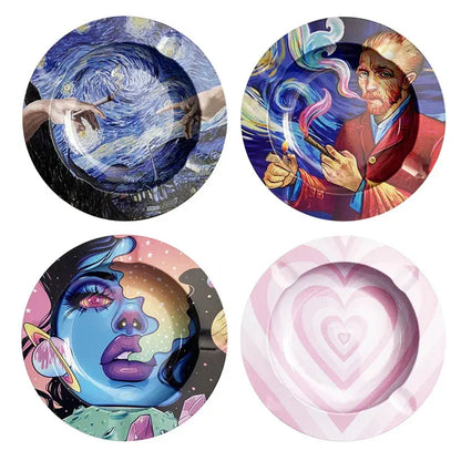 Bar Cigar Round Ashtray Tobacco Herb Metal Cigarette Rolling Tray Smoking Accessories Creative Personality Men's Gadgets GOOD Vibrations Adult Super Store