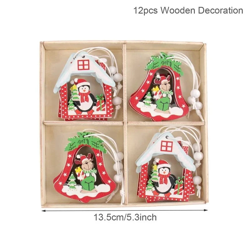 Christmas Wooden Pendant Merry Christmas Tree Decoration for Home 2025 Christmas Ornament Xmas Navidad Gifts Happy New Year 2026 Good Vibrations