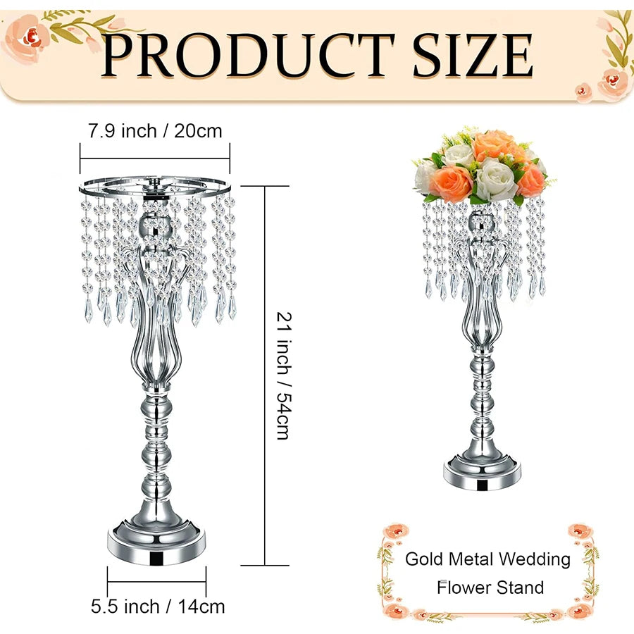 1pc Wedding Table Centerpiece, Centerpiece Vase with Chandelier, Tall Crystal Vase, Party Home Decor, Gold, 21.3 Inch Good Vibrations