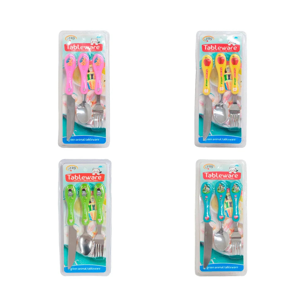 [GDL] Animal Design Stainless Steel Cutlery Set Blister Pack of 3 Tableware for Baby & Kids Crocobaby Dining Set Good Vibrations
