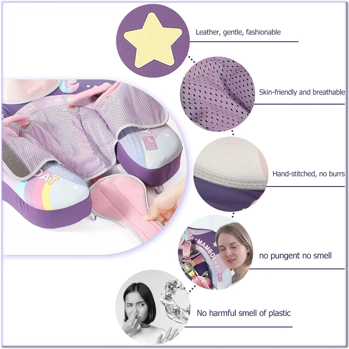 Mambobaby Float Safe Solid Core ST-Unicorn B503-143-W-Z Comfort Always: Skin-friendly Coat Baby Swimming Ring Toddler Pool Float Good Vibrations