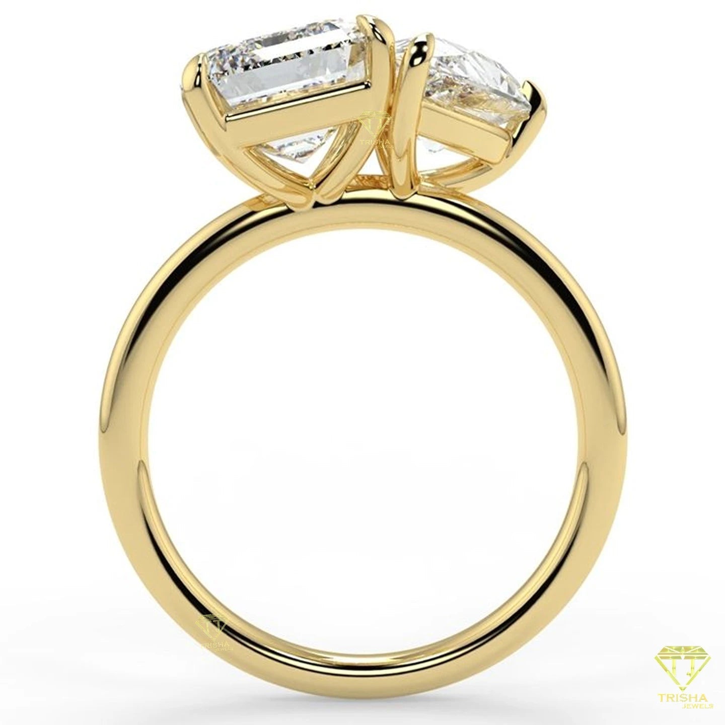Elegant Vintage Lab Grown 2-Stone Ring for Women Set with Emerald & Diamond Accents Prong Setting for Engagement Good Vibrations