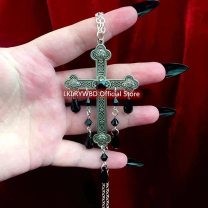 Large Cross Necklace,Goth Vampire Necklace,Gothic Cross,Gothic Silver Cross,Gothic Drop Necklace,Cross Choker,Gothic Necklace Good Vibrations