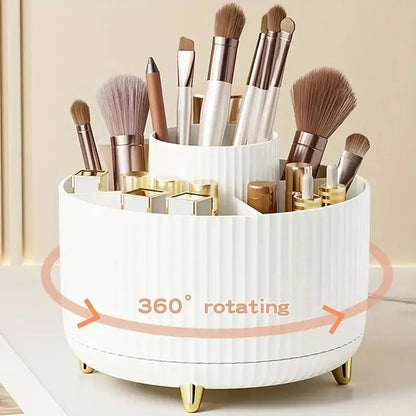 360° Rotating Makeup Organizer Makeup Holder Cosmetic Storage with 5 Compartments Multi-Functional Holder for Brushes Pen Good Vibrations