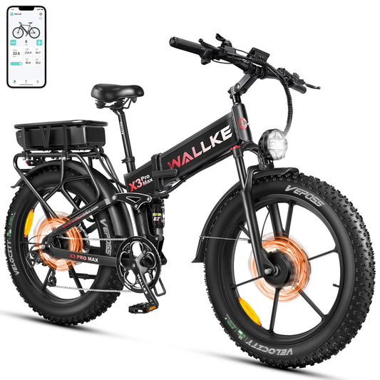 W Wallke X3 Electric Bike 2800W Peak Dual Motor 44Ah/22Ah Long Range E-Bike 26" X 4" Fat Tire 31MPH Fast Adult Ebike UL2849 Good Vibrations