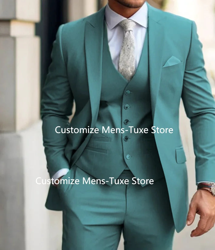 Men's Suits  Grey Costume Homme Slim Fit Formal Wedding Outfits 3 Piece Jacket Pants With Vest Custom Made 2024 Good Vibrations