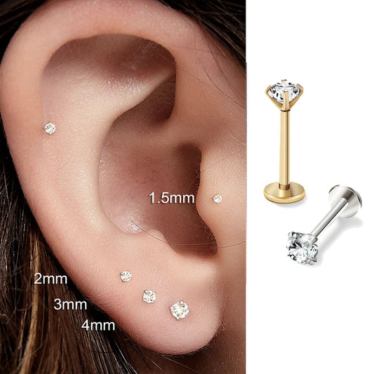 2/8PCS Stainless Steel Eearring Nose Stud Cartilage Piercing Jewelry Helix Tragus Lip Flat Back Tiny Earrings for Women 18G Good Vibrations