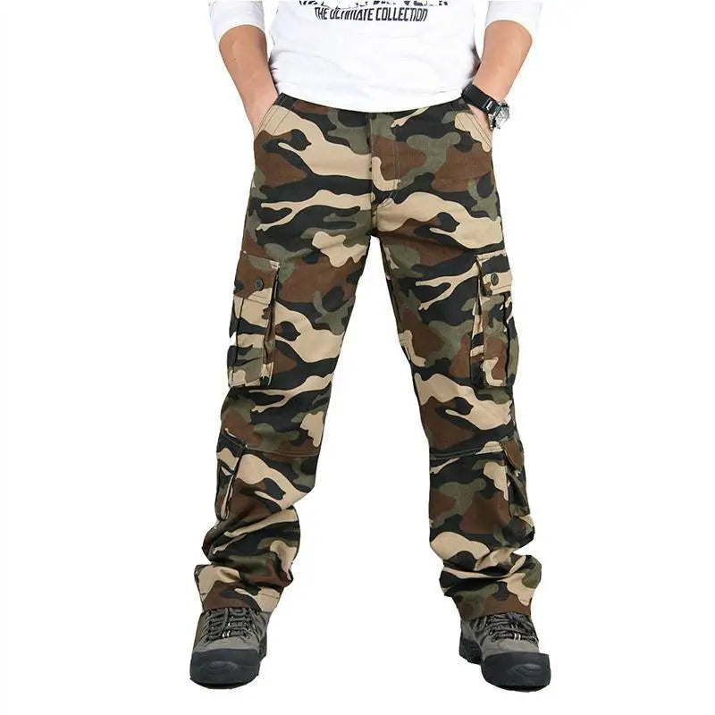 Men's Tactical Camouflage Overalls High-Quality Cotton Multi-Pocket Trousers Sports Training Casual Work Pants Good Vibrations