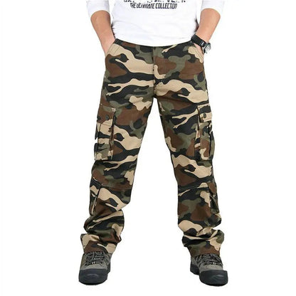 Men's Tactical Camouflage Overalls High-Quality Cotton Multi-Pocket Trousers Sports Training Casual Work Pants Good Vibrations