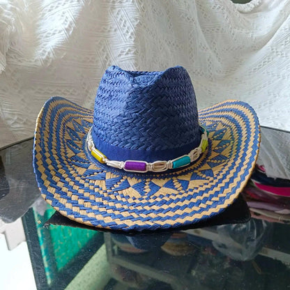 hats straw cowgirl western hat  mexican hat  retro curling hat western cowboy hat outdoor riding hat travel sports hat Good Vibrations