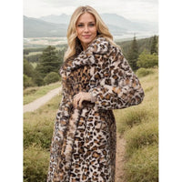 Women's Sexy Mink Faux Fur Overcoat with Long Cheetah Print Thicken Pocketed Dressy Jacket for Banquets and Outings Good Vibrations