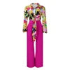 Two Piece Set Women Clothing Print Polo Collar Long Sleeve Shirt Top + Wide Leg Pants 2 Piece Set Women Outfits for Women Good Vibrations