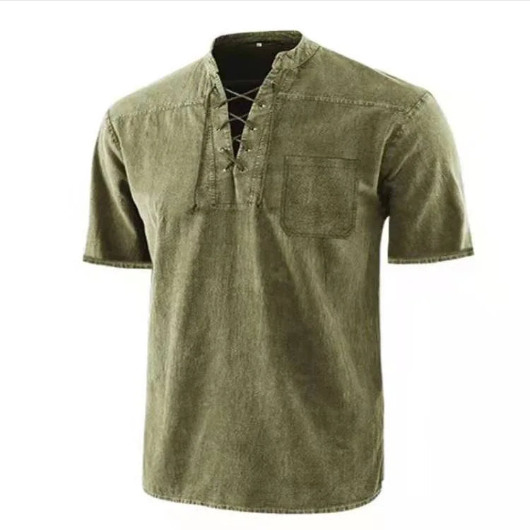 Men's Pirate Shirt Steampunk Retro Lace-Up Shirt Medieval T-Shirts Casual Tunic Tops Tee Gothic Halloween Costume Good Vibrations