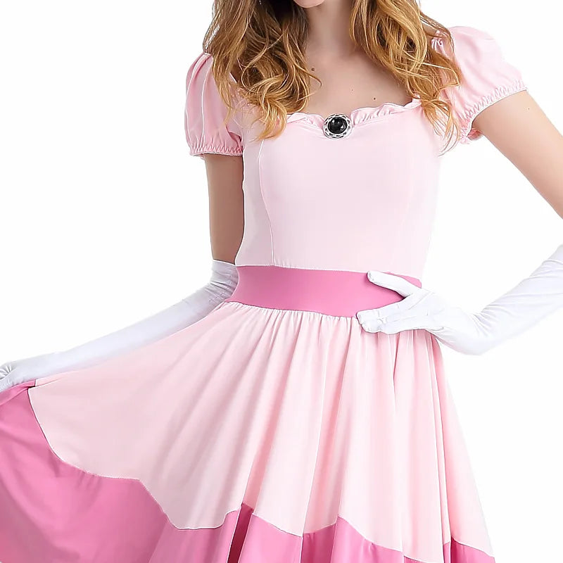 Deluxe Adult Princess Peach Costume Women Princess Peach Super Brothers Bros Party Cosplay Halloween Costumes Good Vibrations