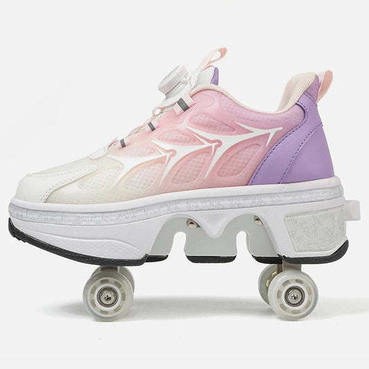 Factory New Kick Roller Shoes Cool Style Skate Shoe Kick Out with 4wheels Children Sliding Young Adjustable Rollershoes Sneakers Good Vibrations