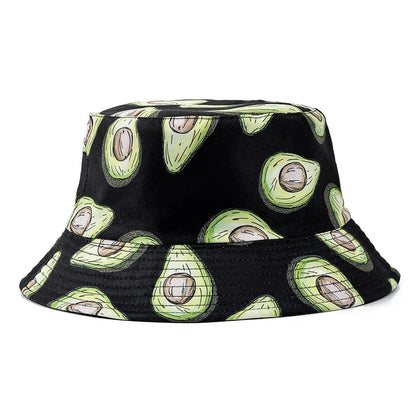 Hot Sale Unisex Bucket Hats Summer Double-sided Wear Fruit Printing Women Cap Outdoor Sun Hat Men Classic Panama Bucket Hat Good Vibrations