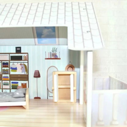 Exterior Wall Doll Mansion Pretend House Toy Set Simulation Play House Wooden Mini Doll Furniture House Toy Good Vibrations