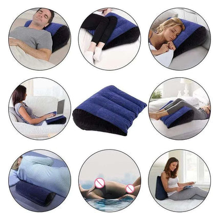 Inflatable ergonomic wedge pillow for adult games, versatile and supportive cushion for couples.