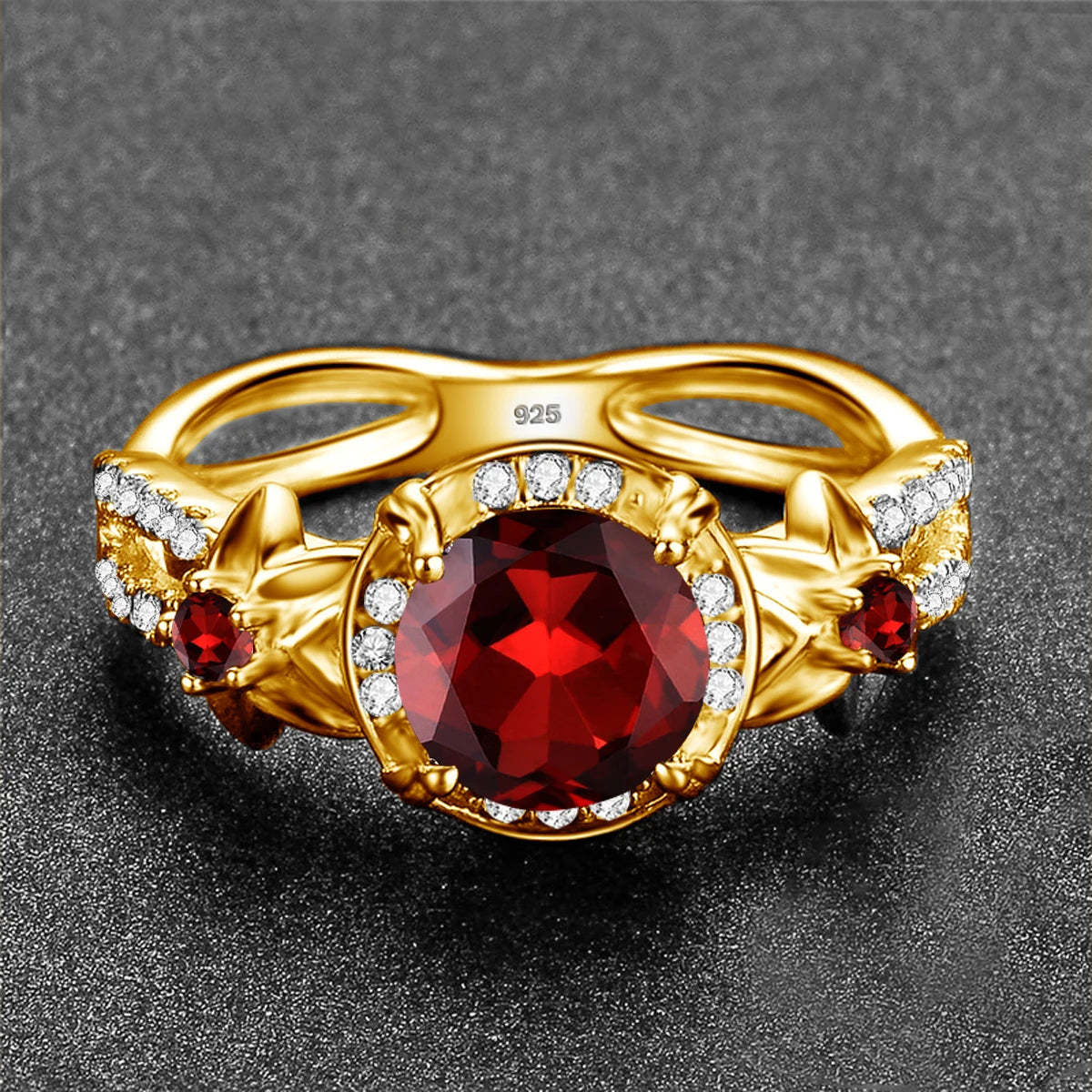 Szjinao Boho Flower Engrave Ring Earrings Pendant Garnet Diamond Silver 925 Gold Plated Dubai Jewelry Sets Jewellery Good Vibrations