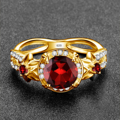 Szjinao Boho Flower Engrave Ring Earrings Pendant Garnet Diamond Silver 925 Gold Plated Dubai Jewelry Sets Jewellery Good Vibrations