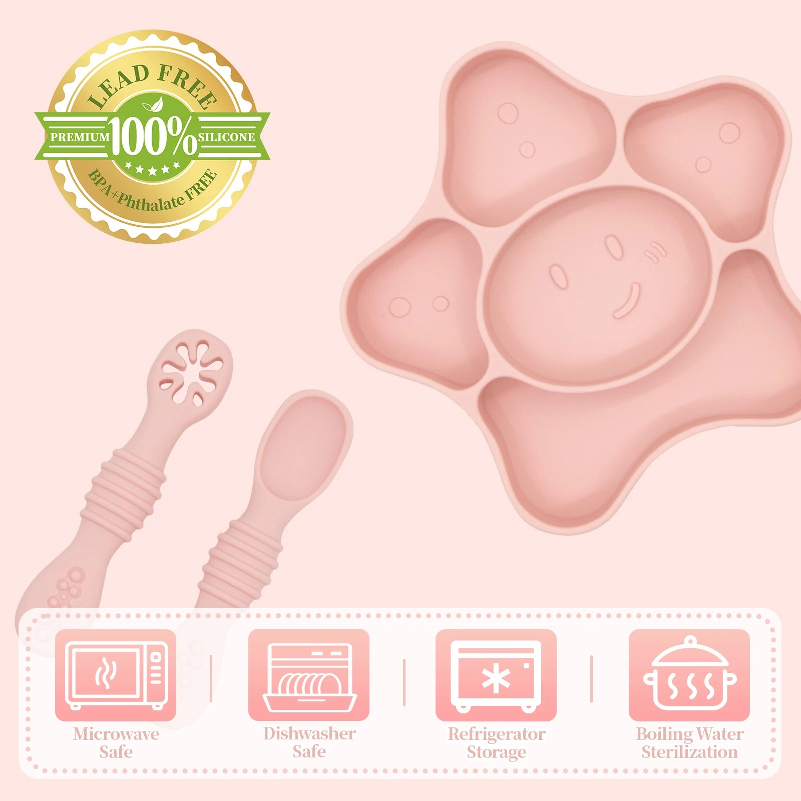 Baby Meal Plate, Baby Suction Cup Silicone Bowl, Children's Complementary Food Plate, Baby Meal Plate, Grid Plate Good Vibrations