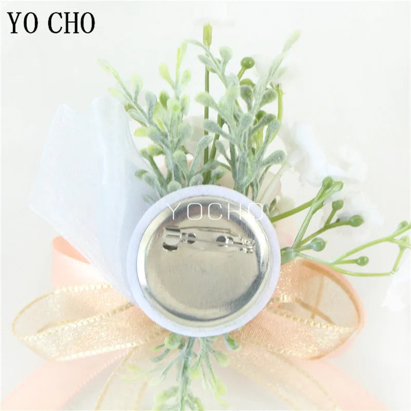 Wedding Groom Boutonniere Bride Bridesmaid Women Hand Wrist Flower Silk Rose Boutonniere Buttonhole for Marriage Party Flower Good Vibrations