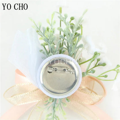 Wedding Groom Boutonniere Bride Bridesmaid Women Hand Wrist Flower Silk Rose Boutonniere Buttonhole for Marriage Party Flower Good Vibrations