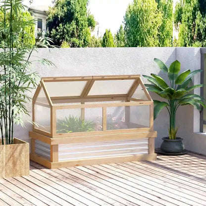 Raised Garden Bed with Polycarbonate Greenhouse, Wooden Garden Cold Frame Greenhouse,  48" X 24" X 32", Natural Good Vibrations