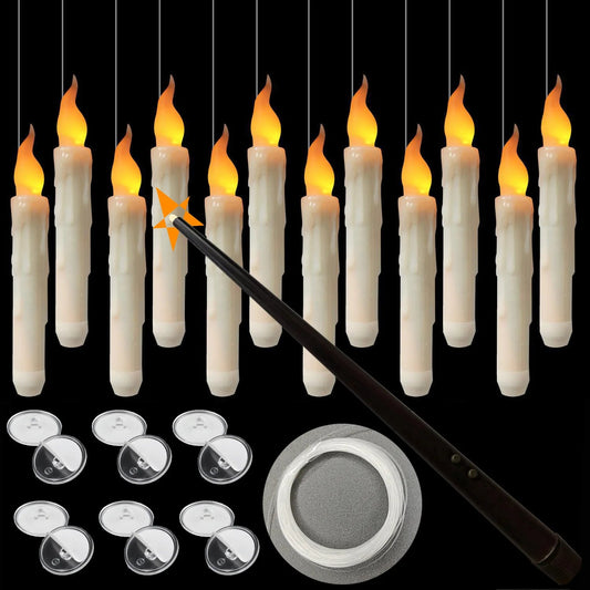 Flameless Candles with Magic Wand Remote Floating Candles Battery Operated Hanging Window Candles for Christmas Halloween Decor Good Vibrations