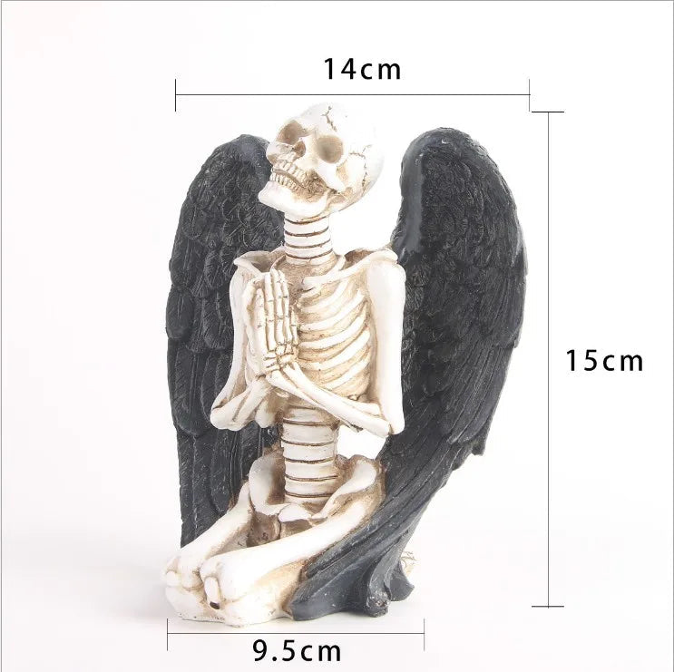 Resin 3D Skeleton Model Skull with Dark Wing Figurine for Halloween Decor Good Vibrations