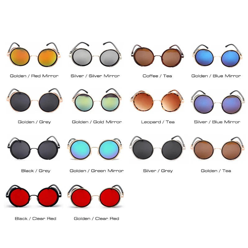 SHAUNA Vintage Women Steampunk Retro Coating Men Round Sunglasses Brand Designer Punk Sun Glasses UV400 Good Vibrations