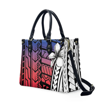 Customized Luxury Leather Women Handbag Hawaii Tribal Polynesian Tattoo Print Pu Leather Purse Shoulder Bag Lightweight Tote Bag Good Vibrations