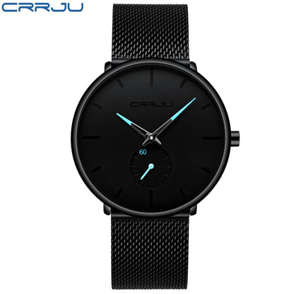 CRRJU New Watches Mens 2019 Man Fashion Simple Stainless Steel Blue Thin Watch For Men Luxury Casual Waterproof Quartz Clock Good Vibrations