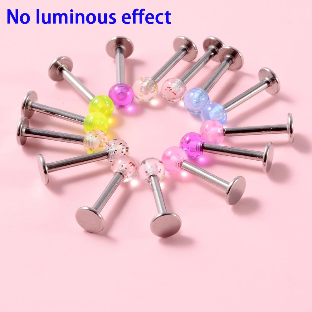 Surgical Steel Bar Tongue Rings Acrylic Glow in the dark ball Tongue Barbell Luminous Acrylic Ball Belly button Ring Piercing Good Vibrations
