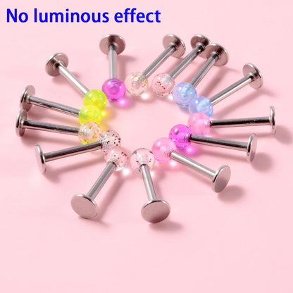 Surgical Steel Bar Tongue Rings Acrylic Glow in the dark ball Tongue Barbell Luminous Acrylic Ball Belly button Ring Piercing Good Vibrations