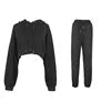 2021 Autumn Winter Jogger Jumper Gym Custom Workout  2 Piece Women Set Crop Top Oversize Hoodie Women Sweatshirt Good Vibrations