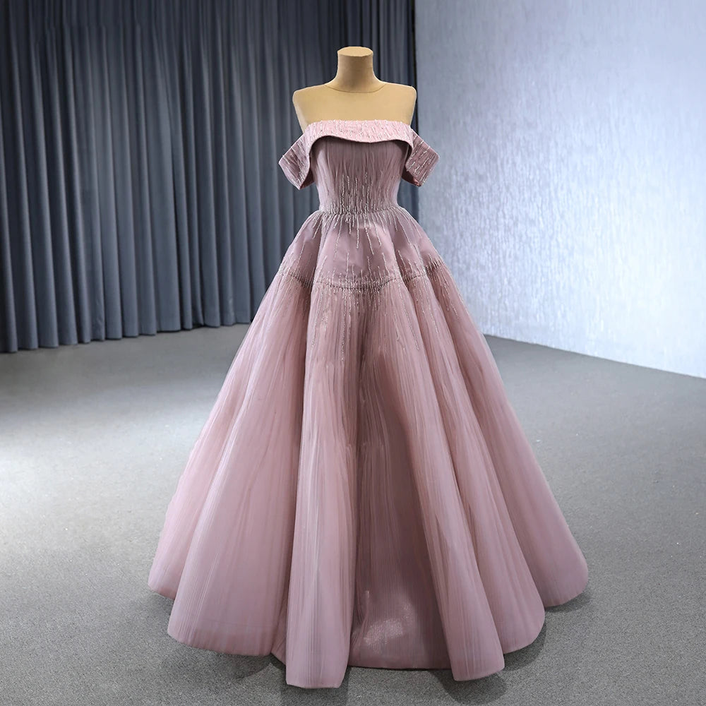 Pink Elegant Sexy Shining Pleated Off-The-Shoulder Plus Size Party Dresses Rsm241002-1 Good Vibrations