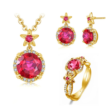Szjinao Boho Flower Engrave Ring Earrings Pendant Garnet Diamond Silver 925 Gold Plated Dubai Jewelry Sets Jewellery Good Vibrations