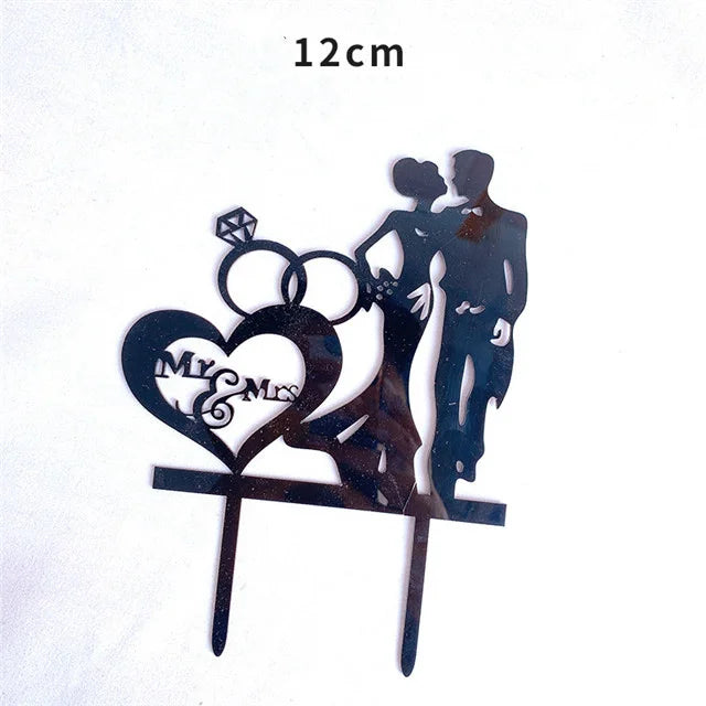 Bride and Groom Wedding Party Cake Topper Decoration Golden Acrylic Mrs & Mrs Engagement Party Cake Toppers Gift Baking Supplies Good Vibrations