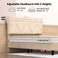 Adjustable Full Bed Frame with LED Lights & Charging Station Modern Upholstered Platform Bed Headboard & Frame King Size Good Vibrations