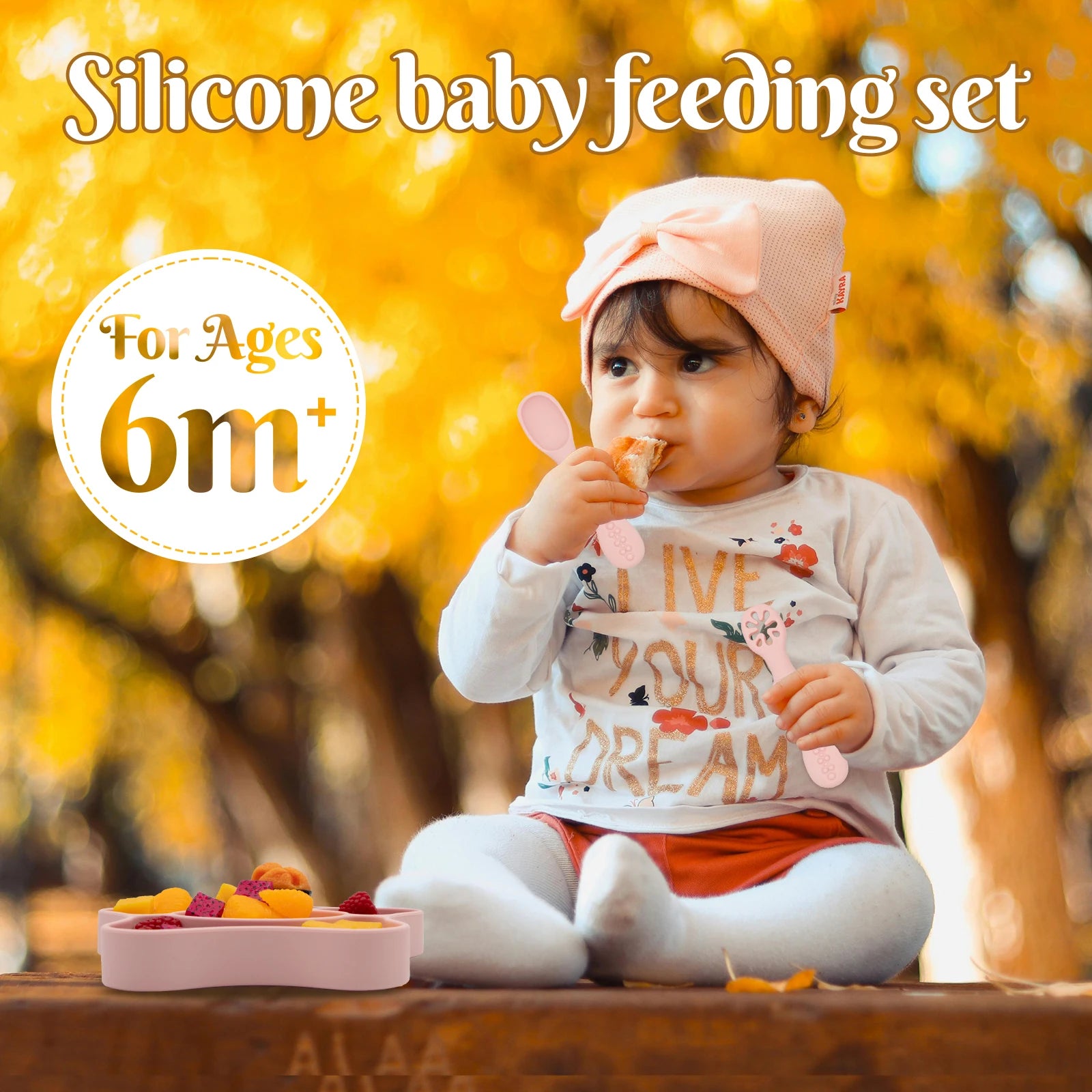 Baby Meal Plate, Baby Suction Cup Silicone Bowl, Children's Complementary Food Plate, Baby Meal Plate, Grid Plate Good Vibrations