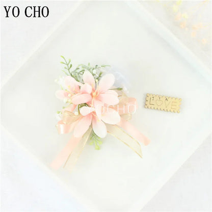 Wedding Groom Boutonniere Bride Bridesmaid Women Hand Wrist Flower Silk Rose Boutonniere Buttonhole for Marriage Party Flower Good Vibrations