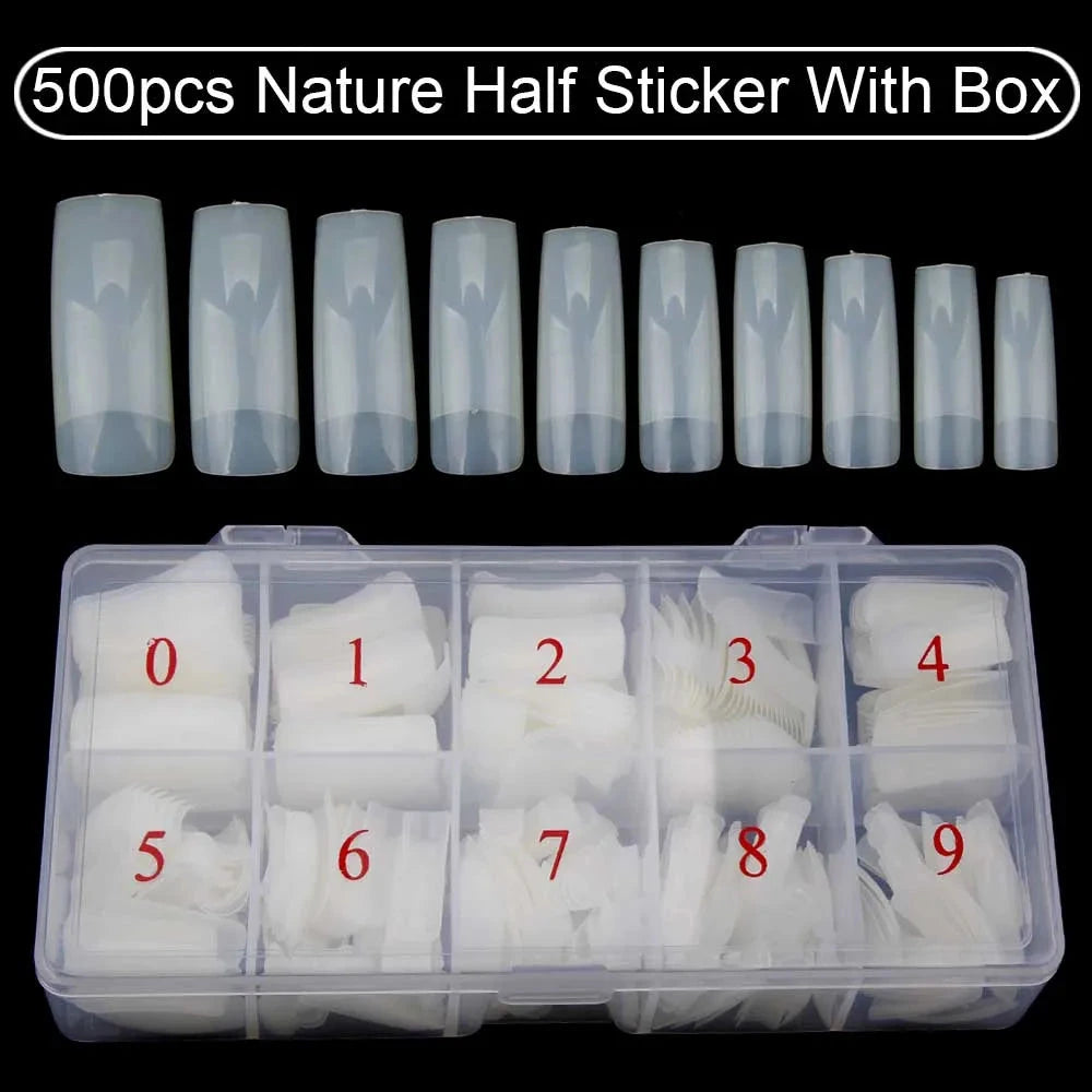 Nail Capsules 500pcs/Box Artificial Nail Tips Full Cover Nails Tips Acrylic Transparent Nail Capsules French Manicure False Nail Good Vibrations